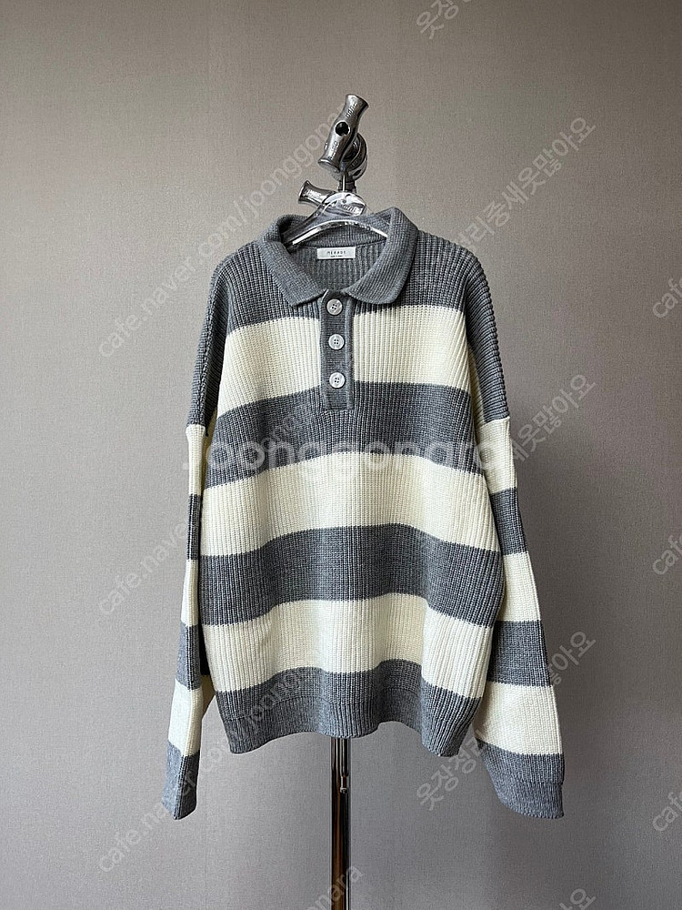 남자 스트라이프 카라 니트 그레이--0