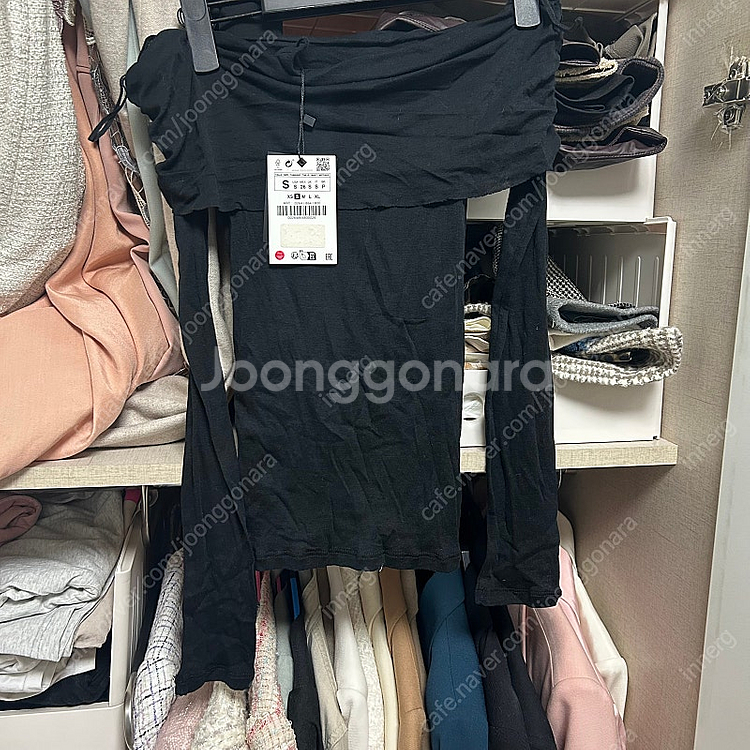 자라 오프숄더 셔링 티셔츠 블랙탑 hm애즈이프캘리크랭크...--2