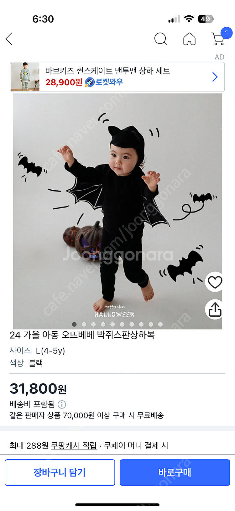 오뜨베베 박쥐 코스튬 라지사이즈--1