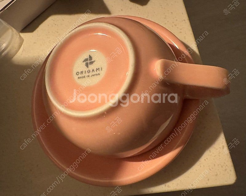 오리가미 8oz 라떼컵 + 소서 핑크색 10개 세트 일...--0