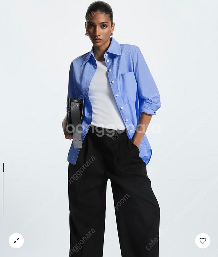 [34] COS 코스 와이드 핀턱 울 슬랙스 블랙--0