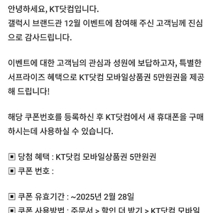 kt 모바일상품권(lte/5g) 유효기간 2월 28일