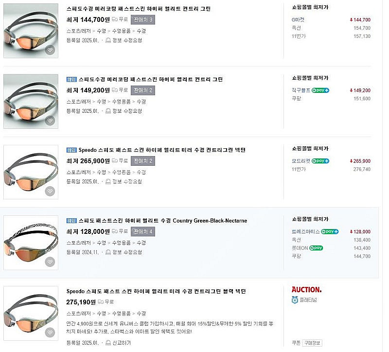 스피도 패스트스킨 하이퍼엘리트 수경(컨트리 그린 & 블...--2