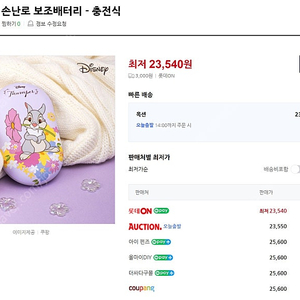 디즈니 썸퍼 손난로 겸 보조배터리 양면발열 새상품(₩23,500₩13,000)