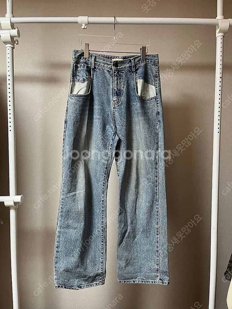 남자 와이드 청바지 데님 팬츠 연청--0