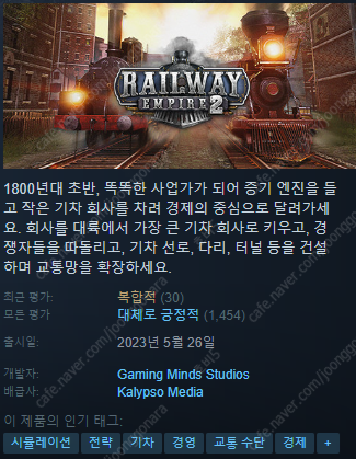 다렉 스팀키 팝니다. Railway Empire 2--0