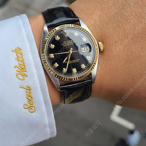 [정품] 롤렉스 데이저스트 36 블랙 10P 다이아몬드 다이얼 콤비 가죽 (Rolex Datejust 36 10P Diamond Two Tone)