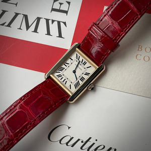 3168 W5200002 탱크솔로 스몰 옐로우골드 금통 가죽 24mm 쿼츠 까르띠에 cartier