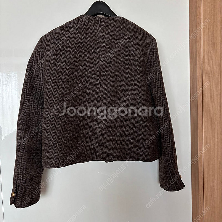 브라운 헤링본 울코트 숏코트 결혼식 하객룩 금장단추 골...--3