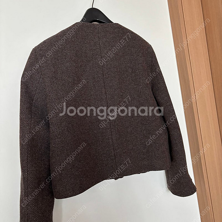 브라운 헤링본 울코트 숏코트 결혼식 하객룩 금장단추 골...--4