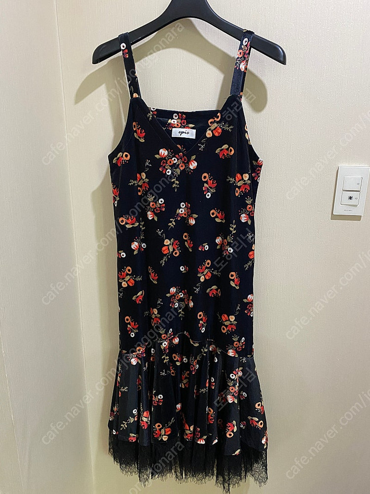 미사용)벨벳 플레어 레이스 원피스 블랙 이미지