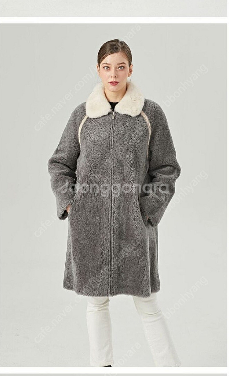 !!@진도모피 밍크카라 양가죽 무스탕 그레이--4