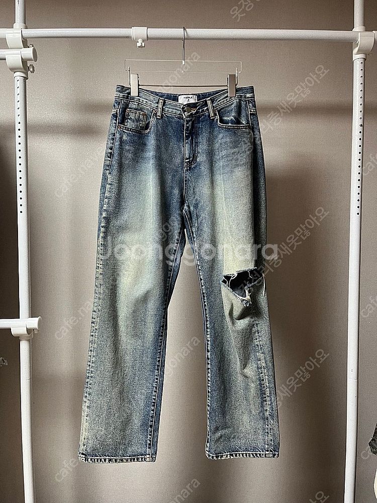 남자 세미와이드 찢청 데님 팬츠 청바지--0