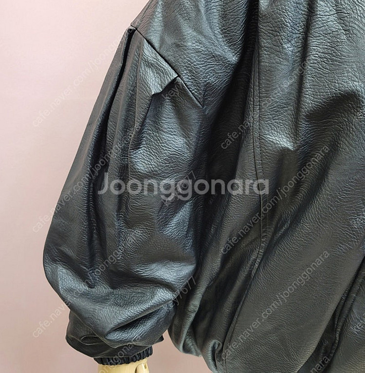 밍크퍼 벌룬퍼프 가죽 후드 점퍼--7