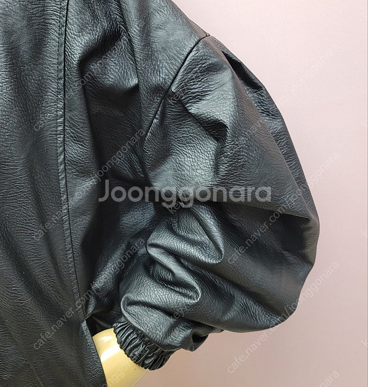 밍크퍼 벌룬퍼프 가죽 후드 점퍼--8