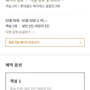 롯데호텔 월드(잠실) 패밀리 룸+자유이용권2매(맵직 패스 3회씩 포함)+원더도어 이용, 9일 일요일