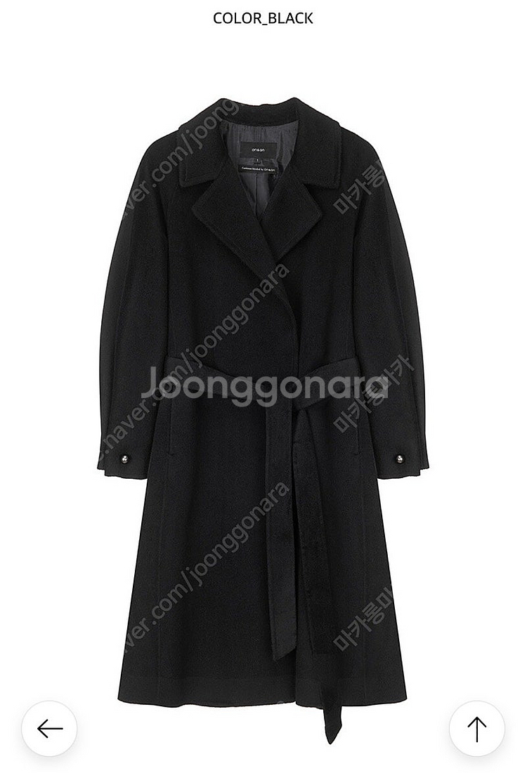 온앤온 허리 벨티드 캐시미어 핸드메이드 코트 블랙 55--2