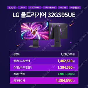 새거135중고 100만에 삽니다 32GS95UE 32인치 4K oled모니터 구매해요