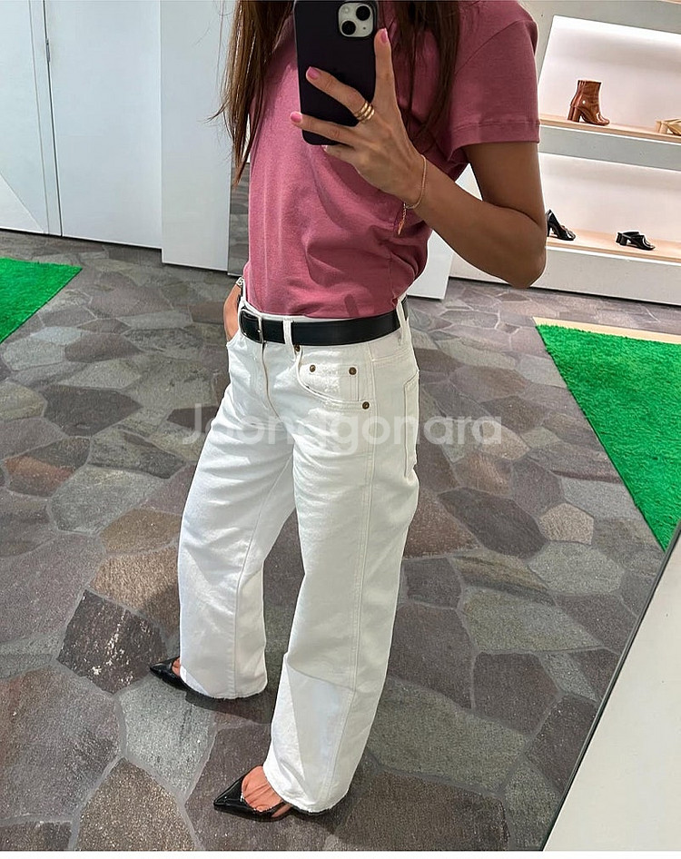 식스앤어하프 Low rise wide straight -white M--0