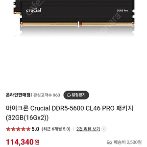 마이크론 Crucial DDR5-5600 CL46 PRO 패키지 (32GB x 2) 튜냉램 판매합니다