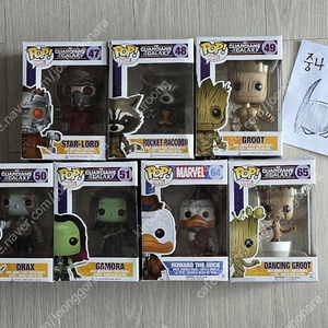 가디언즈 오브 갤럭시 가오갤 7종 펀코팝 Funko POP (미개봉) 스타로드, 로켓라쿤, 그루트 드랙스, 가모라, 댄싱그루트, 하워드덕 7종