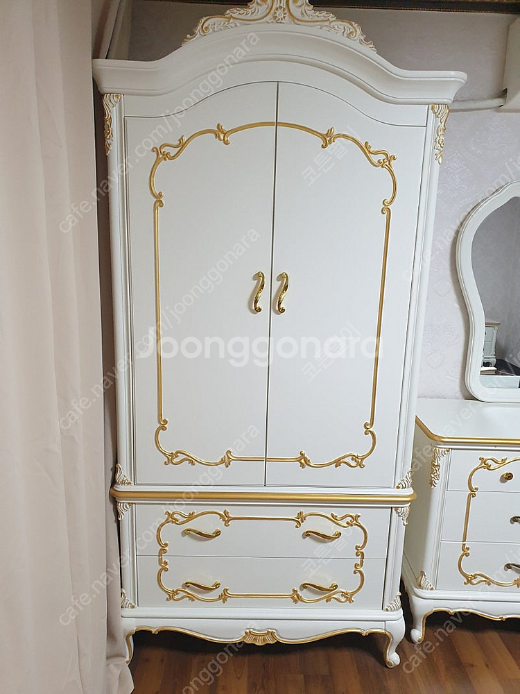 앤틱 신혼 침실 가구 풀세트(크림 골드)--4