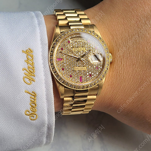 [정품] 롤렉스 데이데이트 파베 다이아몬드 다이얼 10P 루비 18K 금통 (Rolex Date-Date President Diamonds Ruby 18038)