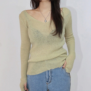 새상품) 시크윈 브이넥 루즈핏 모헤어 여리 니트 쓰리타임즈 다이애그널 글로니 틸아이다이 세릭 보헴서