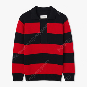 [M]RED BLACK ROLLING COLLAR RUGBY KNIT