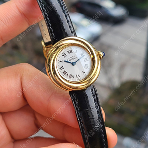 [정품] 까르띠에 트리니티 화이트 블랙로만 블랙가죽 디버클 금장 SM 여성용 (Cartier Trinity Vermeil Gold SM)