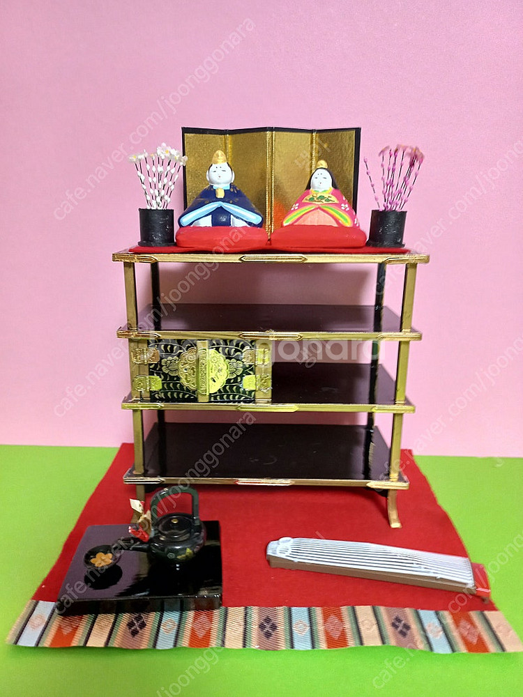 일본 미니어처 전통 장식장, 히나마츠리 피규어 소품 세...--0