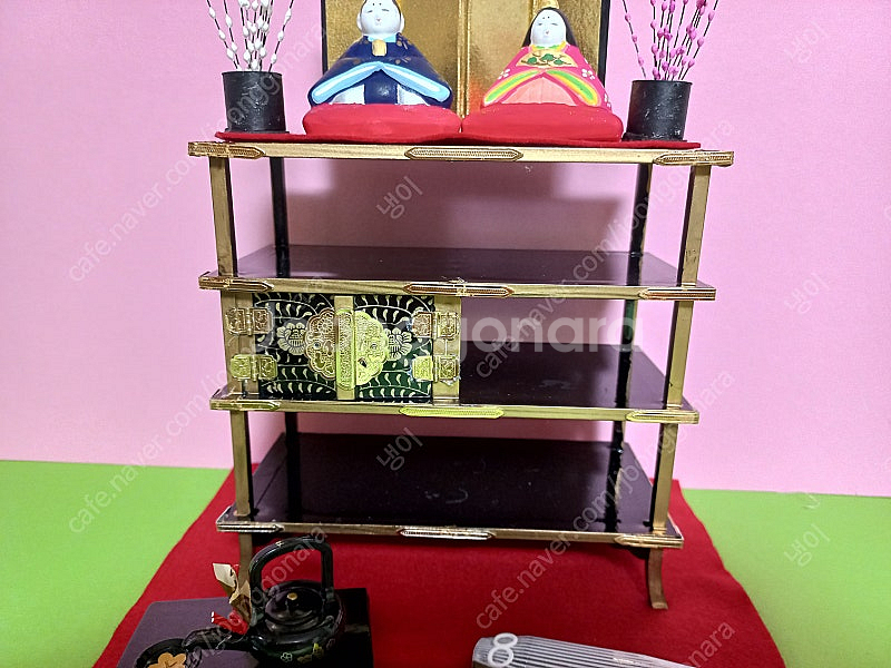 일본 미니어처 전통 장식장, 히나마츠리 피규어 소품 세...--3