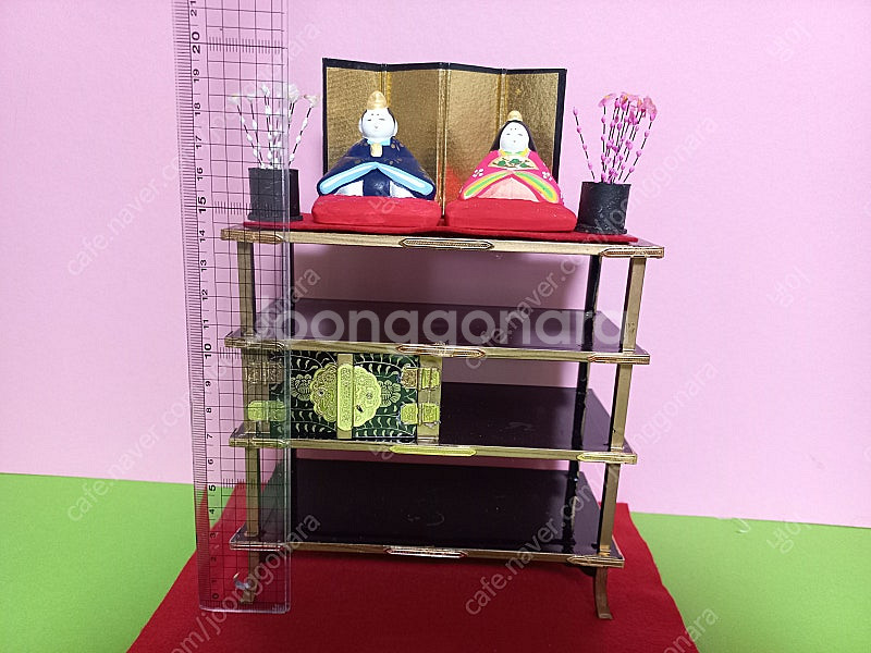 일본 미니어처 전통 장식장, 히나마츠리 피규어 소품 세...--6