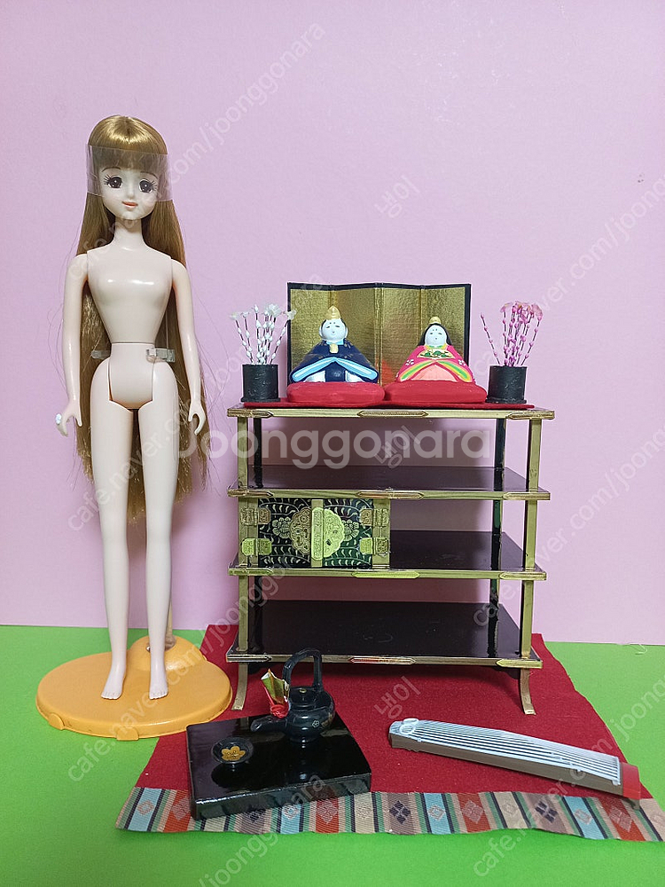 일본 미니어처 전통 장식장, 히나마츠리 피규어 소품 세...--7