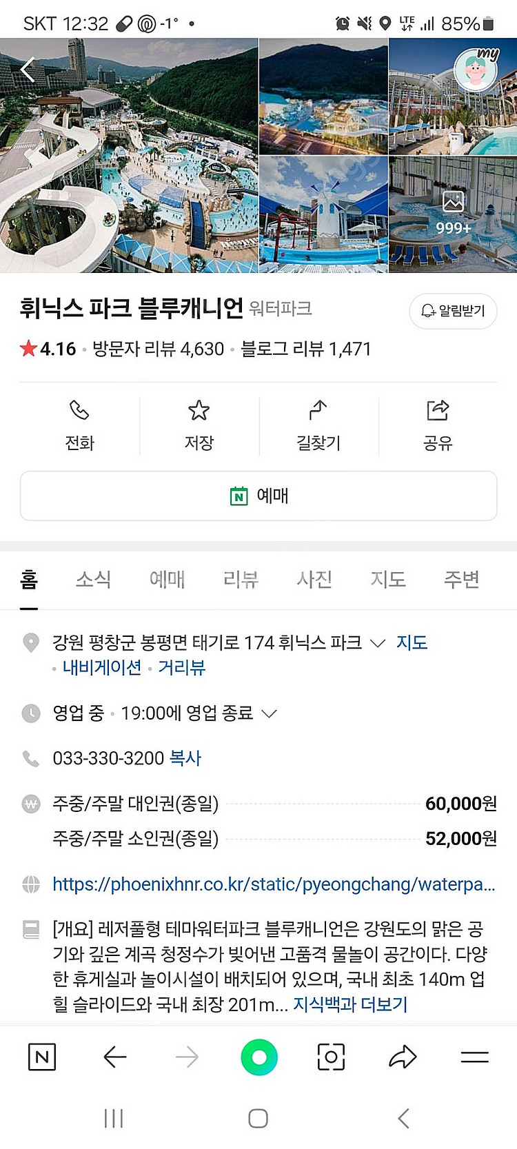 휘닉스파크 블루케니언 2월15일 오늘 날짜 2장--0