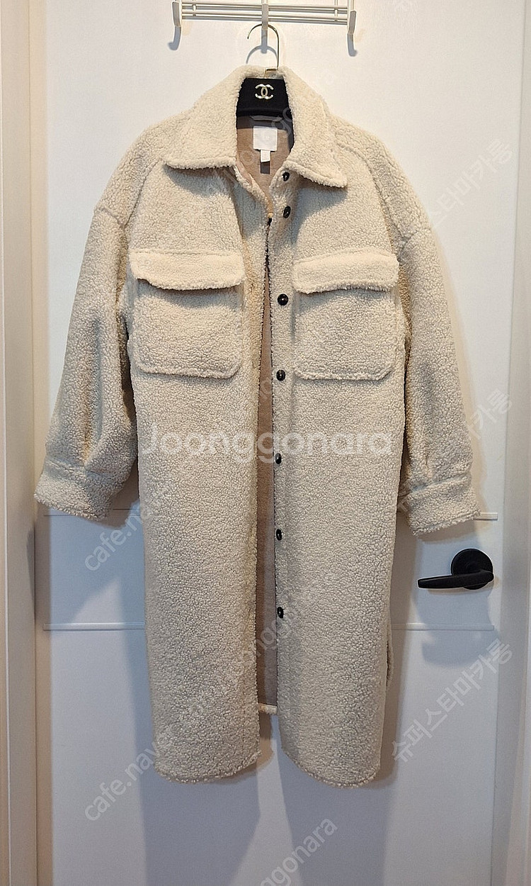 H&M 에이치엔앰 여성 양털 뽀글이 롱코트--0