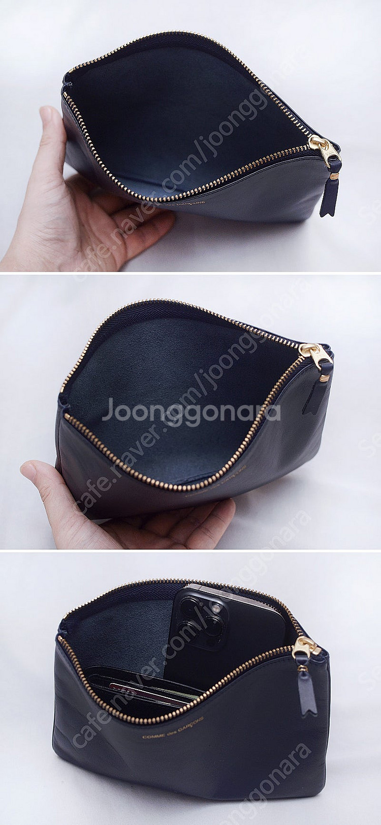 꼼데가르송 금장 로고 카프스킨 레더 클러치백--4