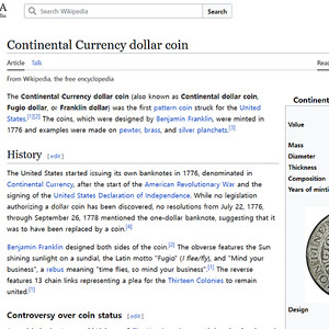 미국 건국 초기 컨티넨탈 달러 코인"돈이되는 수집품" Continental Currency dollar coin