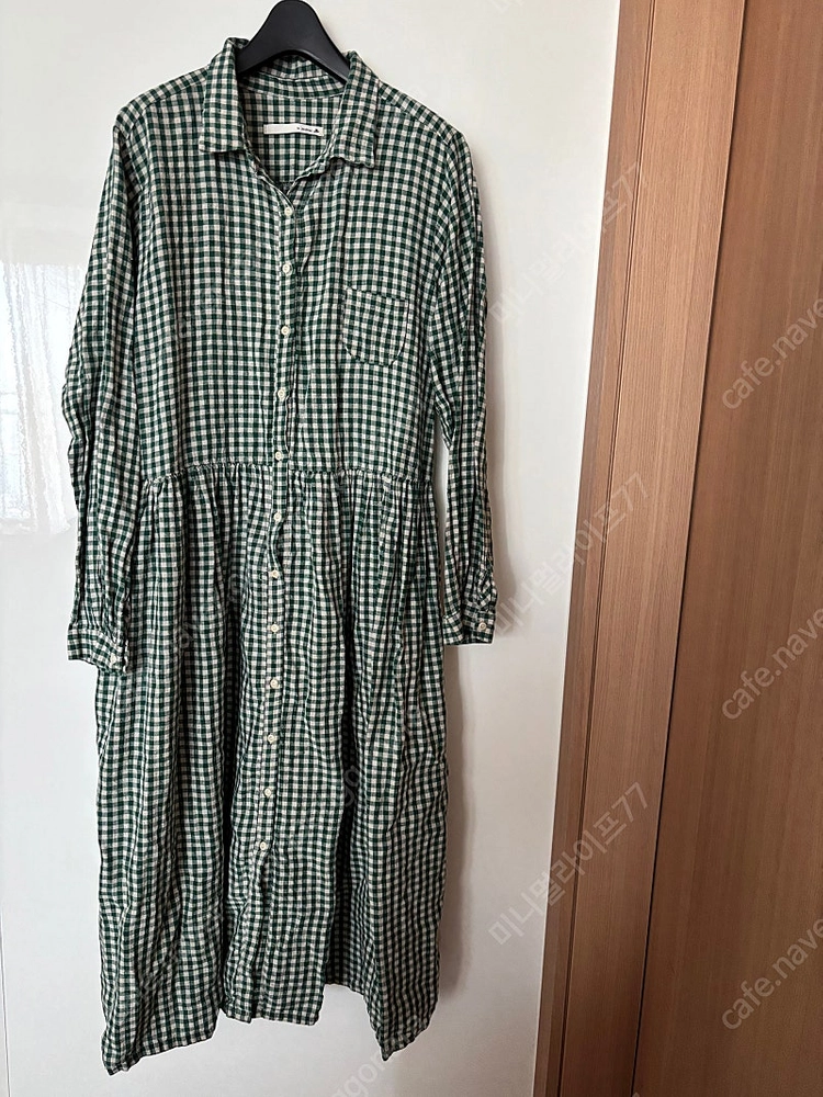 르쟈디네 뜰 린넨100% 고방 체크 그린 초록 오버핏 원피스 맘룩 등원룩 이미지