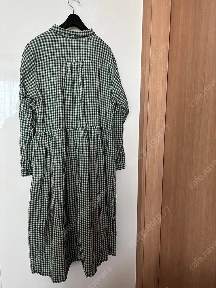 르쟈디네 뜰 린넨100% 고방 체크 그린 초록 오버핏 원피스 맘룩 등원룩 이미지