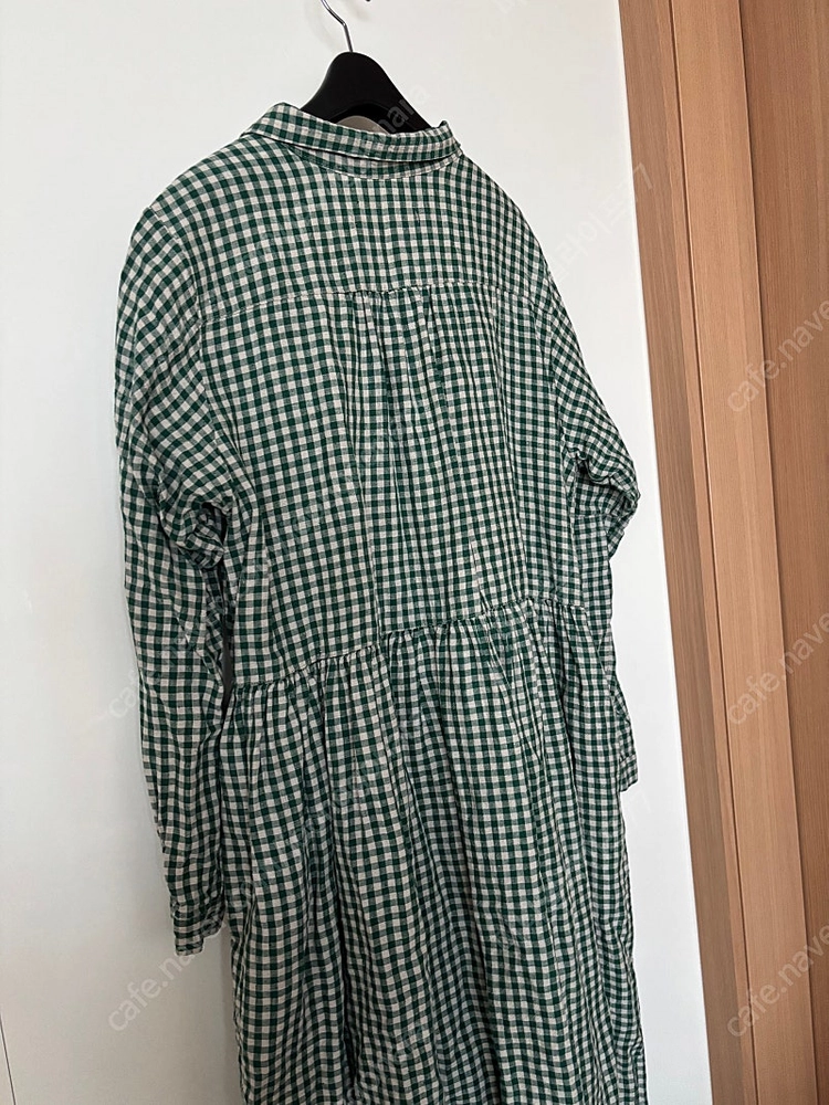 르쟈디네 뜰 린넨100% 고방 체크 그린 초록 오버핏 원피스 맘룩 등원룩 이미지