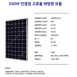 썬셀 태양광패널 350w 6장 팝니다