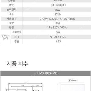 힘펠 환풍기 HV3-80X(MD-N) 기본,원심형/전동댐퍼일체형