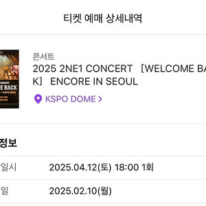 2ne1(투애니원) 4.12 토요일 S석 연석