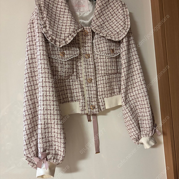 리즈리사 핑크 트위드 하트 리본 코르셋 프릴카라 자켓 양산형지뢰계 139000원--1