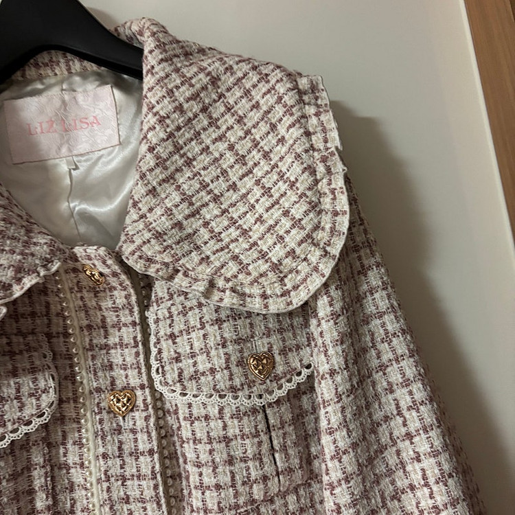 리즈리사 핑크 트위드 하트 리본 코르셋 프릴카라 자켓 양산형지뢰계 139000원--4