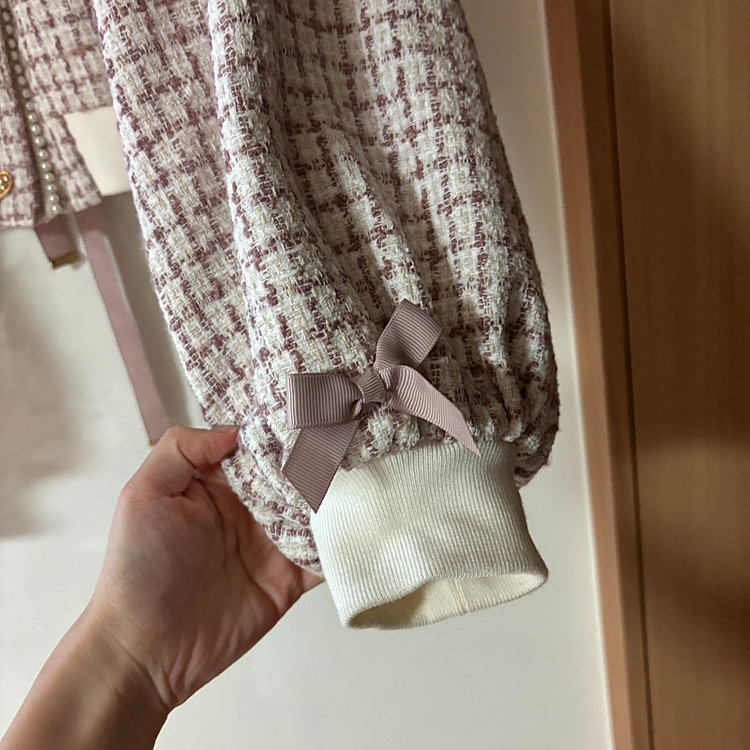 리즈리사 핑크 트위드 하트 리본 코르셋 프릴카라 자켓 양산형지뢰계 139000원--5