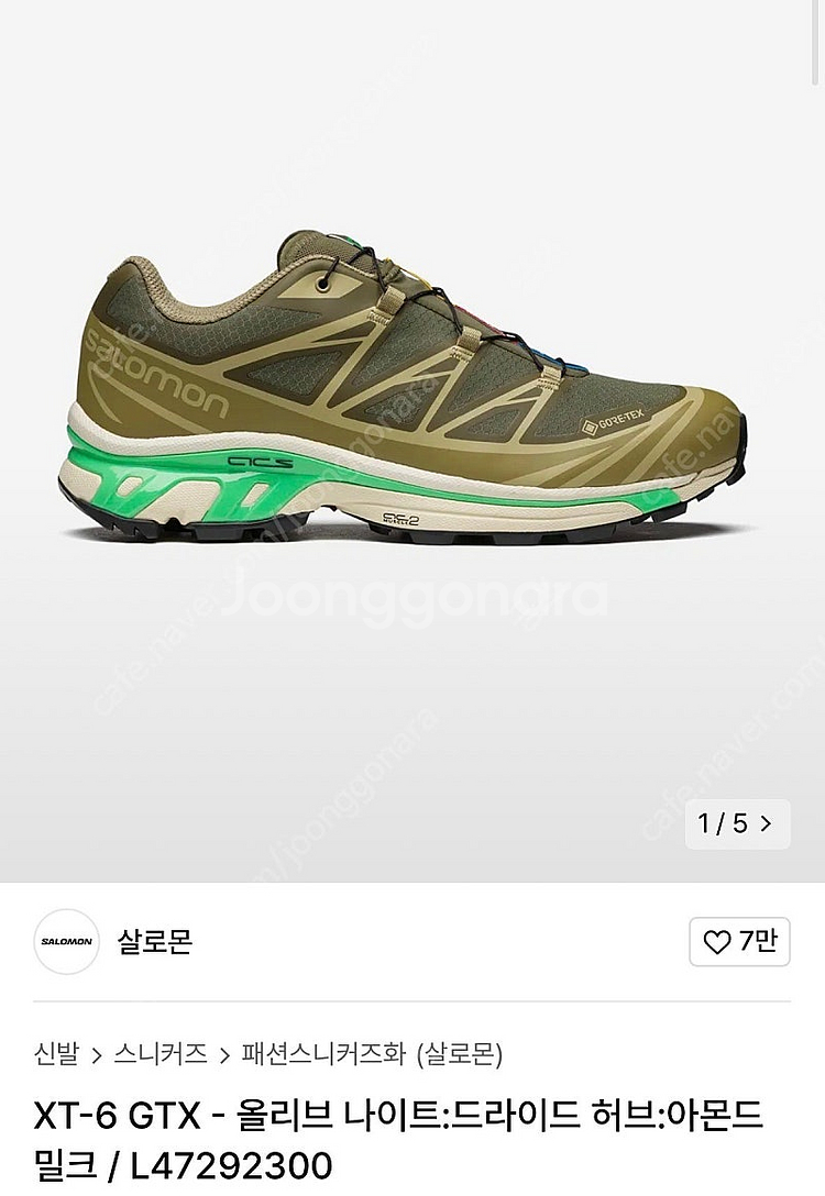 살로몬 XT-6 GTX 올리브 290--0