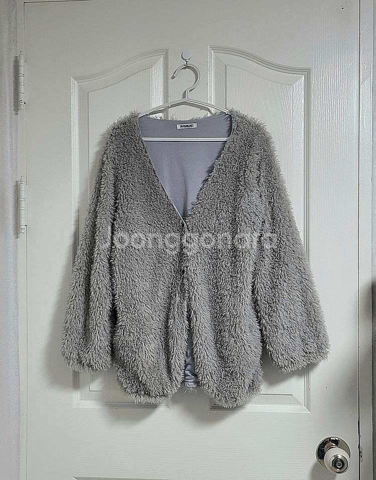 wish list 퍼 가디건+Mollygo 울 원단 반팔 롱 원피스 투피스 코디세트--8