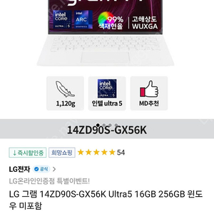 (개인) LG 14인치 그램 14ZD90S-GX56K 미개봉신품 SSD 256G 추가 미개봉신품 서울 가격다운